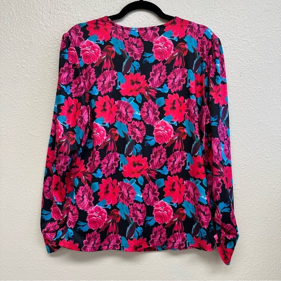 Grace Karin Elegant Wrap Blouse V Neck Pink and Blue Floral Size XL - Picture 6 of 6
